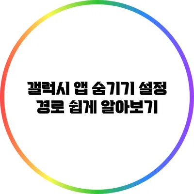갤럭시 앱 숨기기: 설정 경로 쉽게 알아보기