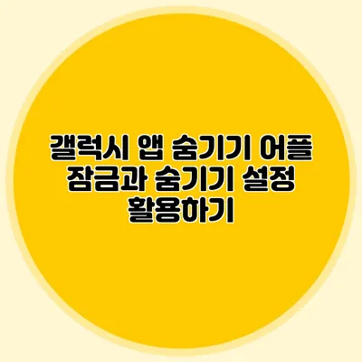 갤럭시 앱 숨기기: 어플 잠금과 숨기기 설정 활용하기