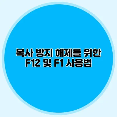 복사 방지 해제를 위한 F12 및 F1 사용법
