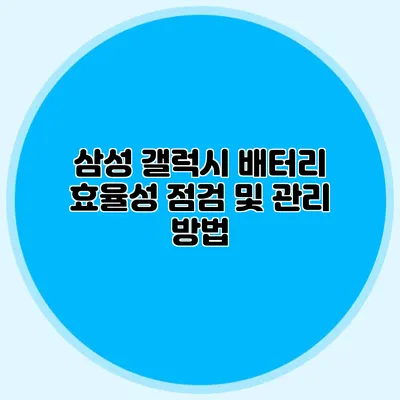 삼성 갤럭시 배터리 효율성 점검 및 관리 방법