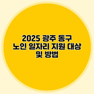 2025 광주 동구 노인 일자리 지원 대상 및 방법