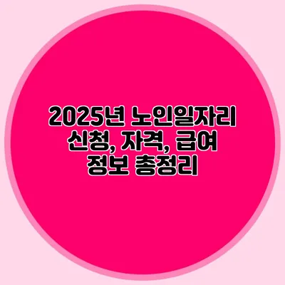 2025년 노인일자리 신청, 자격, 급여 정보 총정리