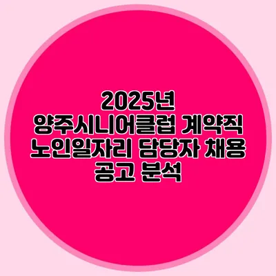 2025년 양주시니어클럽 계약직 노인일자리 담당자 채용 공고 분석