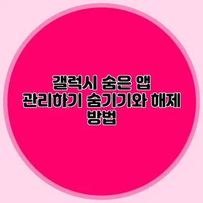 갤럭시 숨은 앱 관리하기: 숨기기와 해제 방법