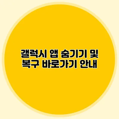 갤럭시 앱 숨기기 및 복구: 바로가기 안내