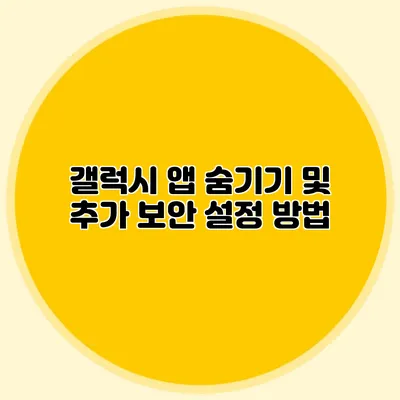 갤럭시 앱 숨기기 및 추가 보안 설정 방법