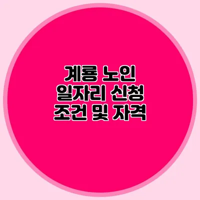계룡 노인 일자리 신청 조건 및 자격