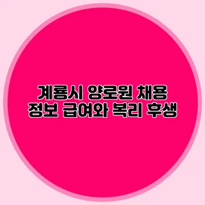 계룡시 양로원 채용 정보 급여와 복리 후생