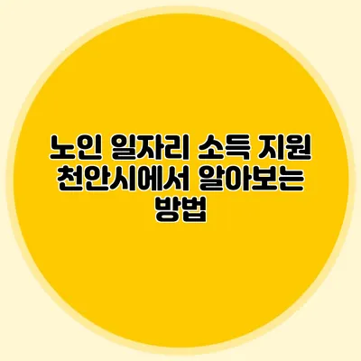 노인 일자리 소득 지원 천안시에서 알아보는 방법