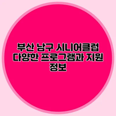 부산 남구 시니어클럽 다양한 프로그램과 지원 정보