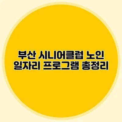 부산 시니어클럽 노인 일자리 프로그램 총정리
