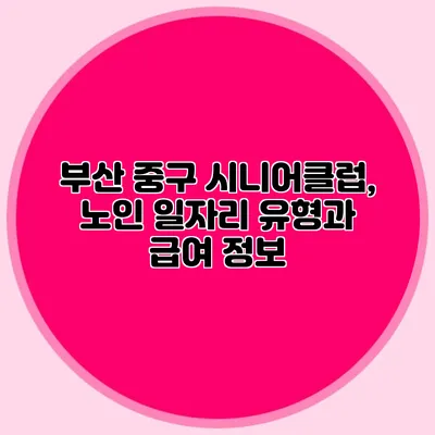 부산 중구 시니어클럽, 노인 일자리 유형과 급여 정보