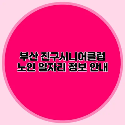 부산 진구시니어클럽 노인 일자리 정보 안내