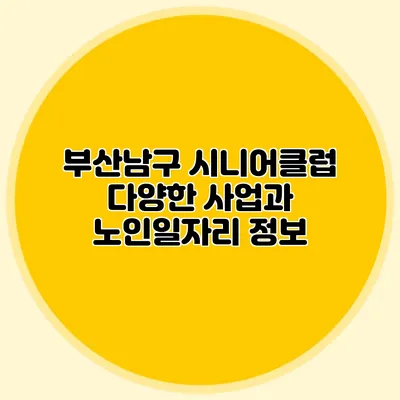 부산남구 시니어클럽 다양한 사업과 노인일자리 정보