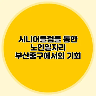 시니어클럽을 통한 노인일자리 부산중구에서의 기회