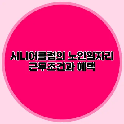 시니어클럽의 노인일자리 근무조건과 혜택