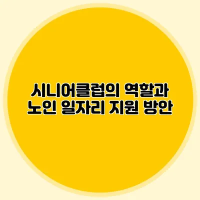 시니어클럽의 역할과 노인 일자리 지원 방안