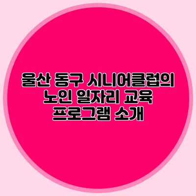 울산 동구 시니어클럽의 노인 일자리 교육 프로그램 소개