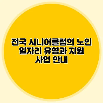 전국 시니어클럽의 노인 일자리 유형과 지원 사업 안내