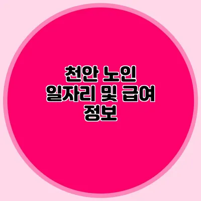 천안 노인 일자리 및 급여 정보