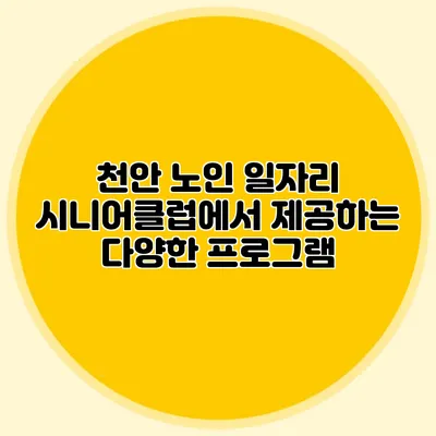 천안 노인 일자리 시니어클럽에서 제공하는 다양한 프로그램