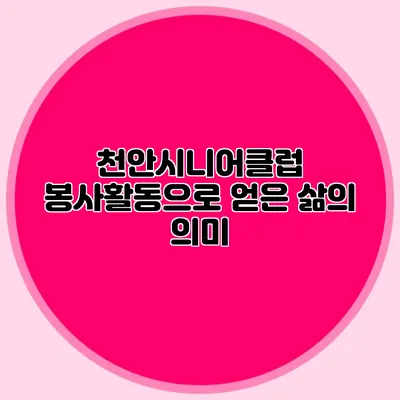 천안시니어클럽 봉사활동으로 얻은 삶의 의미