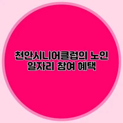 천안시니어클럽의 노인 일자리 참여 혜택